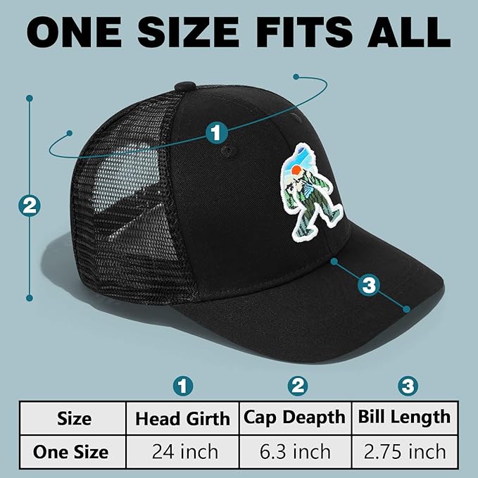 Mesh Bigfoot Hat Leather Cap for Men- Great Snapback Closure Sasquatch Hat for Hunting & Hiking