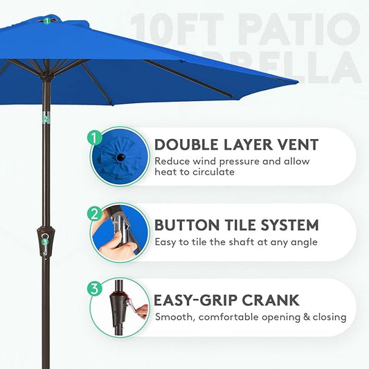 JEAREY 10FT Outdoor Patio Umbrella Outdoor Table Umbrella with Push Button Tilt and Crank, Market Umbrella 8 Sturdy Ribs UV Protection Waterproof for Pool, Garden (Royal Blue)