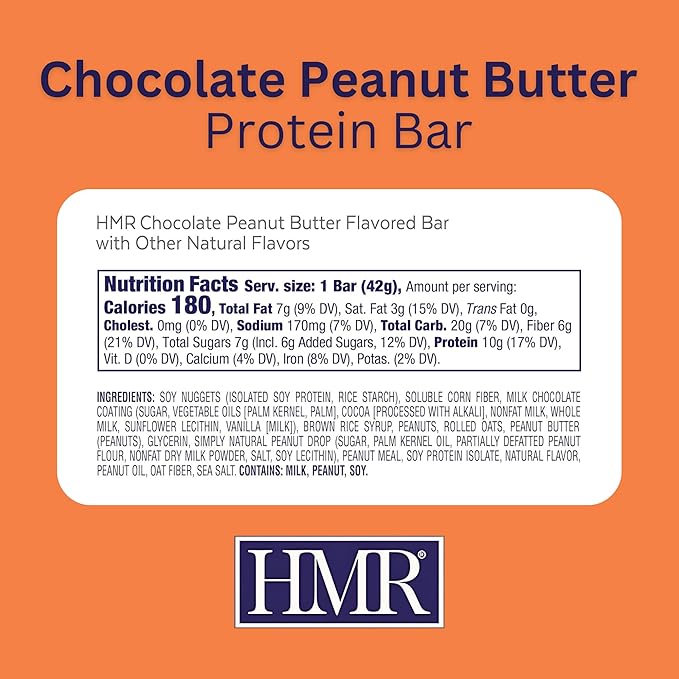 HMR Chocolate Peanut Butter Protein Bar | Nutritious Snack to Support Weight Maintenance | Low Calorie Dessert | 10g of Protein | 24 Count