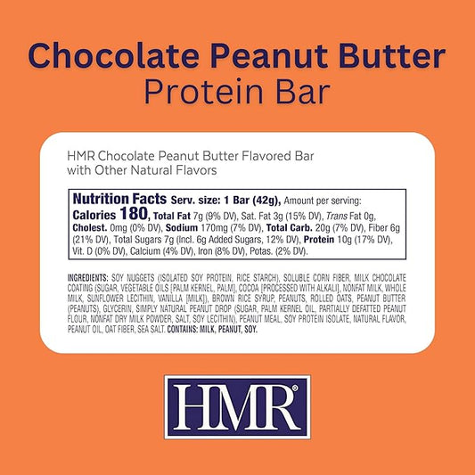 HMR Chocolate Peanut Butter Protein Bar | Nutritious Snack to Support Weight Maintenance | Low Calorie Dessert | 10g of Protein | 24 Count