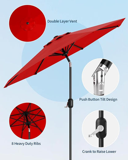10FT Patio Umbrella Outdoor, Market Umbrella, Table Umbrella with Push Button Tilt and Crank, 8 Sturdy Ribs UV Protection Waterproof for Garden, Pool, Deck, Backyard (Red)