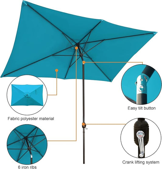 Blissun Rectangular Patio Umbrella, Table Market Umbrella with Tilt and Crank, Outdoor Umbrella for Garden, Deck, Backyard, Pool and Beach