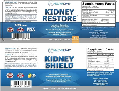 Kidney Restore & Kidney Shield 4-Pack Bundle Pills - Natural Kidney Support Supplement for Kidney Cleanse Detox & Repair - Comprehensive Renal & Kidney Health Supplement to Support Kidney Function