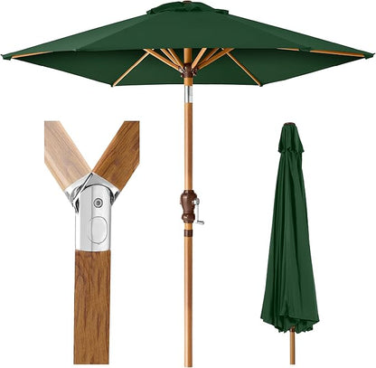 Best Choice Products 10ft Market Umbrella, Outdoor Sun Shade for Backyard, Deck, Poolside, Table w/Woodgrain Pattern, Easy Tilt & Crank - Green