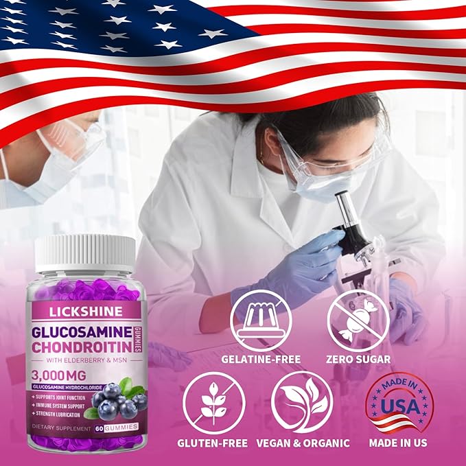 2 Packs 3000MG Glucosamine Chondroitin Gummies with MSM & Elderberry - Extra Strength Joint Health, Flexibility, Antioxidant Immune Support Supplement Gummy for Adults, Men & Women