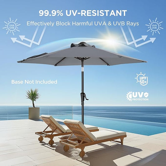 7.5ft Outdoor Patio Umbrella - Market Table Pool Deck Umbrella UPF50+ UV Protection with Push Button Tilt, Crank and 6 Sturdy Ribs (Grey, No Base)