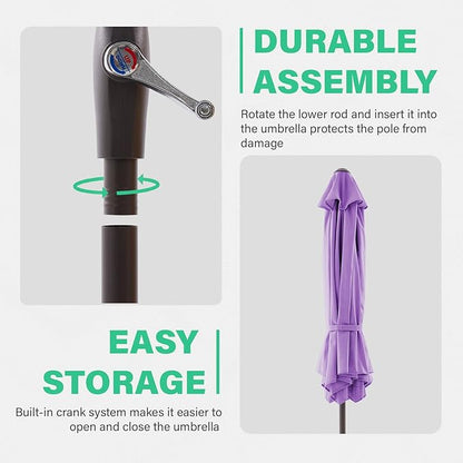 JEAREY 7.5FT Patio Umbrella Market Table Umbrella with 6 Sturdy Ribs, Push Button Tilt/Crank Outdoor Umbrella for Garden, Deck, Backyard, Pool and Porch,Taro Purple