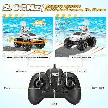 1:16 Amphibious Remote Control Car, Waterproof RC Monster Truck Toys, 4WD All-Terrain Off-Road Pickup RC Vehicle with Water Squirt