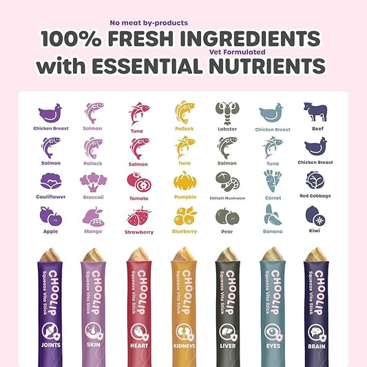 Squeeze Vita Stick Lickable Treats for Dogs & Cats. 49 Variety support sticks with essential multivitamins. Soft and tasty paste for all life stages