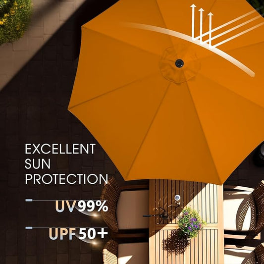 wikiwiki 7.5 FT Patio Umbrellas Outdoor Table Market Umbrella with Push Button Tilt/Crank, 6 Sturdy Ribs, Fade Resistant Waterproof POLYESTER DTY Canopy for Garden, Lawn, Deck, Backyard & Pool, Orange