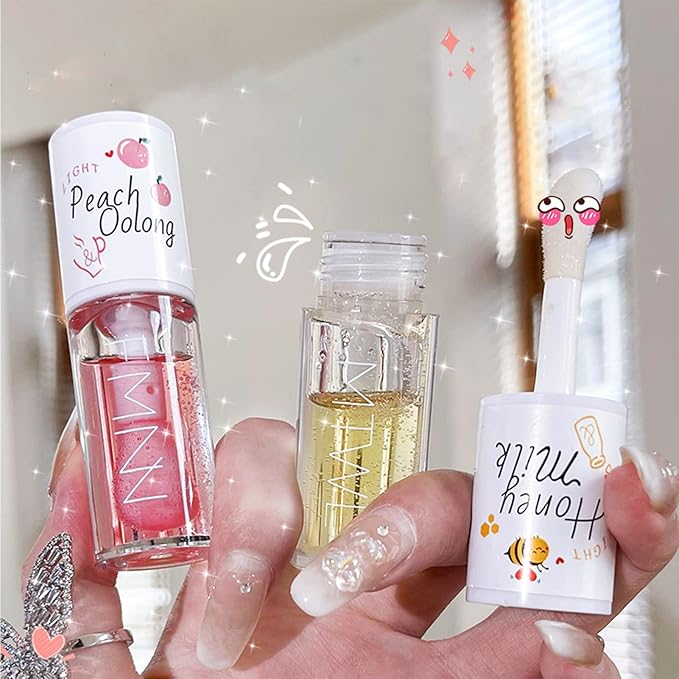 Crystal Jelly Moisturizing Lip Oil 2Pcs Hydrating Lip Gloss Set Plumping Lip Oil Balm Long Lasting Glow Oil Lip Care Tools