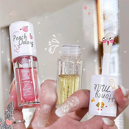 Crystal Jelly Moisturizing Lip Oil 2Pcs Hydrating Lip Gloss Set Plumping Lip Oil Balm Long Lasting Glow Oil Lip Care Tools