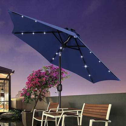 Blissun 7.5 ft Solar Umbrella, 18 LED Lighted Patio Umbrella, Table Market Umbrella