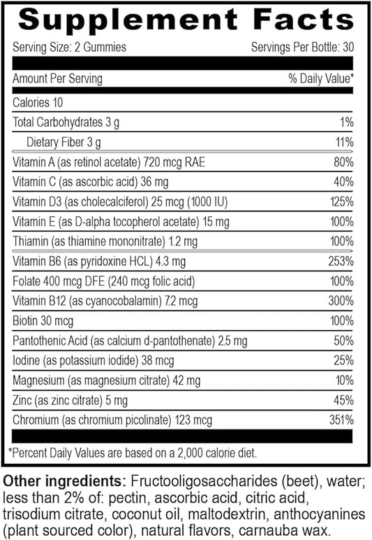 YUM-V'S Multivitamin Zero Gummies by YumVs | Sugar-Free Vitamins Supplement for Women & Men | Chromium, Thiamine, and Magnesium | Natural Raspberry Flavor Chewables - 60 Count - Red Pillbox