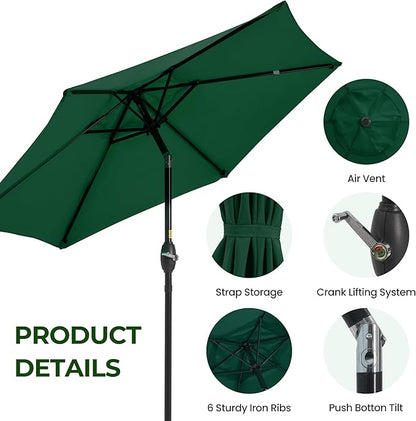 SUNVIVI OUTDOOR 7.5' Outdoor Patio Umbrella, Patio Umbrella, Market Umbrella, Metal Pole Umbrella with Push Button Tilt and Crank, 6 Ribs, Polyester Canopy