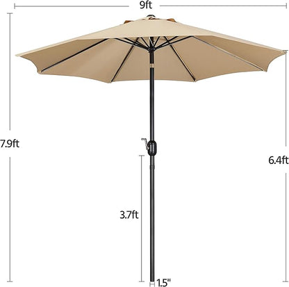 Yaheetech 9FT Patio Umbrella Outdoor Umbrella Patio Yard Market Table Sun Shade with Push Button Tilt & Crank for Garden/Beach/Lawn/Deck/Backyard/Pool, 8 Ribs, Tan