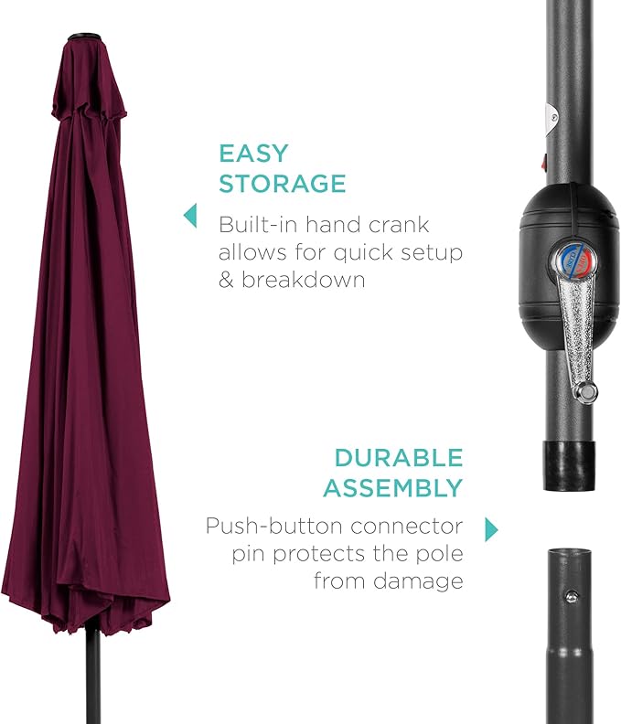 Best Choice Products 10ft Outdoor Table Compatible Steel Polyester Market Patio Umbrella w/Crank and Easy Push Button Tilt - Burgundy