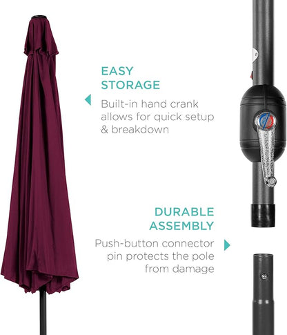 Best Choice Products 10ft Outdoor Table Compatible Steel Polyester Market Patio Umbrella w/Crank and Easy Push Button Tilt - Burgundy