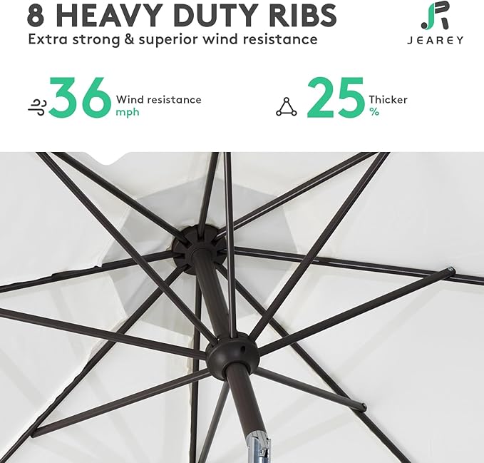 JEAREY 10FT Outdoor Patio Umbrella Outdoor Table Umbrella with Push Button Tilt and Crank, Market Umbrella 8 Sturdy Ribs UV Protection Waterproof for Pool, Garden (Creamy-white)