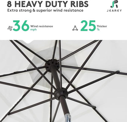 JEAREY 10FT Outdoor Patio Umbrella Outdoor Table Umbrella with Push Button Tilt and Crank, Market Umbrella 8 Sturdy Ribs UV Protection Waterproof for Pool, Garden (Creamy-white)