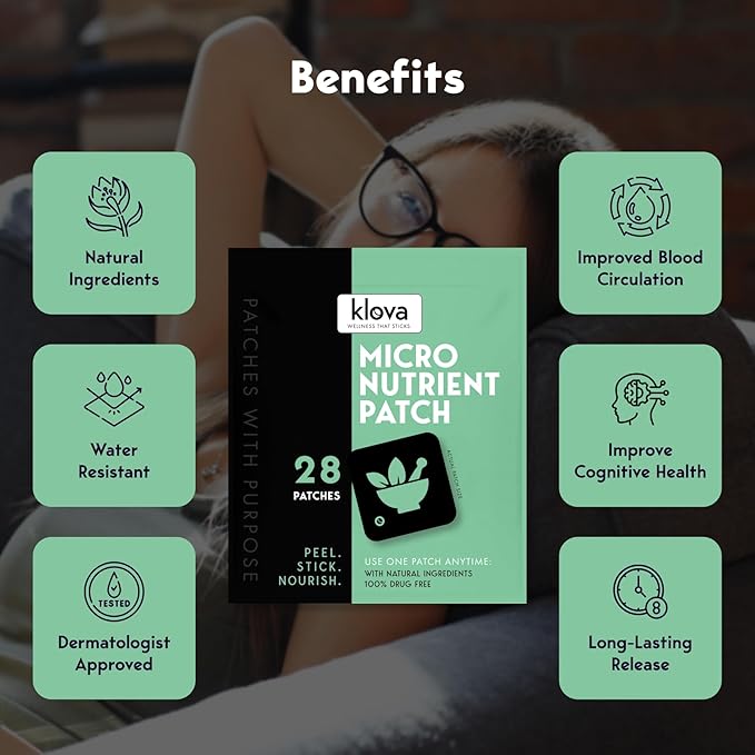 Klova Micronutrient Patches for Energy & Relaxation | Easy-Apply, Time-Release Formula with Herbal Extracts