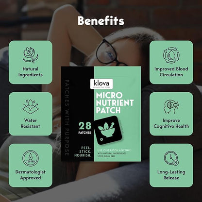 Klova Micronutrient Patches for Energy & Relaxation | Easy-Apply, Time-Release Formula with Herbal Extracts