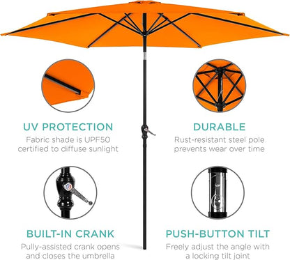 Best Choice Products 10ft Outdoor Steel Polyester Market Patio Umbrella w/Crank, Easy Push Button, Tilt, Table Compatible - Orange