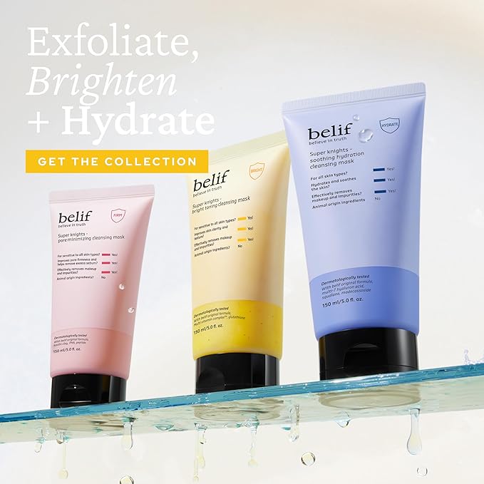 belif Super Knights Glow Radiance Cleansing Mask, Korean Skincare with Multi-Vitamin Complex & Glutathione – Radiance & Even Skin Tone (150 ml / 5.0 fl. oz.)