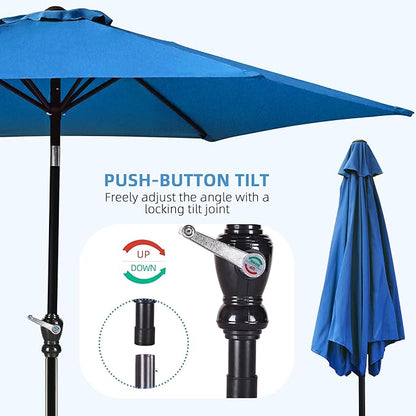 9FT Outdoor Patio Umbrella with Push Button Tilt and Crank, Beach Umbrella for Sun Shades, Market Umbrella with 6 Sturdy Metal Ribs, UV Resistant Waterproof for Garden, Backyard, Deck, Pool