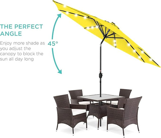Best Choice Products 10ft Solar Polyester LED Lighted Patio Umbrella w/Tilt Adjustment and UV-Resistant Fabric - Yellow