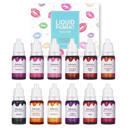 BONNIE CHOICE 12 Colors Liquid Lip Gloss Pigment Set, DIY Lipstick Liquid Pigment for Set Making Lip Gloss, DIY Lip Cosmetic Dye, Edible Coloring Pure Plant for Gloss Base