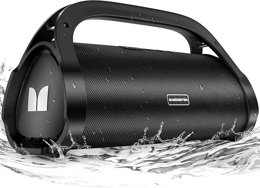 Monster Adventurer Max Boombox Bluetooth Speaker, IPX7 Waterproof Outdoor Speakers with Double Subwoofer, 100W Stereo Sound and Rich Bass, Wireless Speakers for Home, Party, Beach