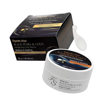 FARMSTAY Black Pearl and Gold Hydrogel Eye Patch - Under Eye Patches for Wrinkles - Brightening Under Eye Mask - With Soothing Pearl Extract - 60 pc