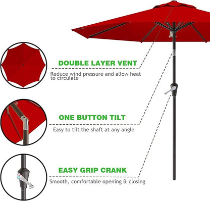 9 FT Patio Umbrella for Outdoor, Outdoor Umbrella with Push Button Tilt and Crank, Outdoor Patio Umbrellas with 8 Sturdy Ribs for Market, Garden, Deck, Backyard, Pool (Red)