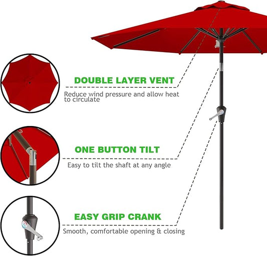 9 FT Patio Umbrella for Outdoor, Outdoor Umbrella with Push Button Tilt and Crank, Outdoor Patio Umbrellas with 8 Sturdy Ribs for Market, Garden, Deck, Backyard, Pool (Red)