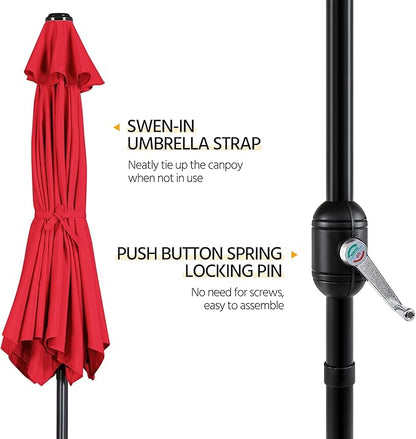 Yaheetech Patio Umbrella, 10FT Outdoor Table Market Umbrella with Push Button Tilt and Crank & Sturdy Ribs, Yard Sun Shade for Garden, Deck, Backyard, Pool, Red