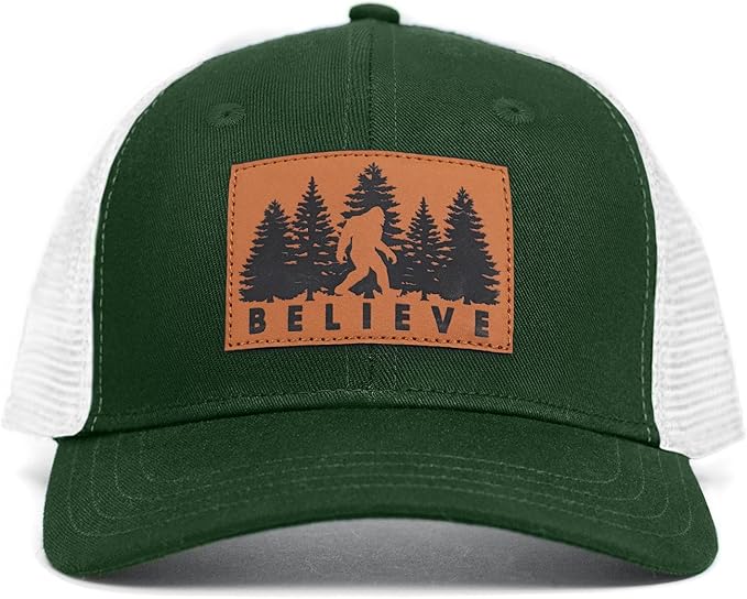 Mesh Bigfoot Hat Leather Cap for Men- Great Snapback Closure Sasquatch Hat for Hunting & Hiking