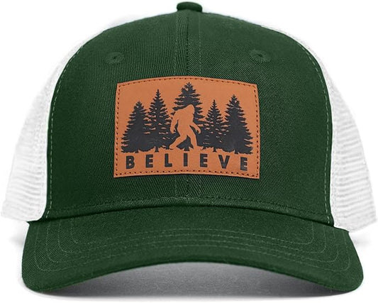 Mesh Bigfoot Hat Leather Cap for Men- Great Snapback Closure Sasquatch Hat for Hunting & Hiking
