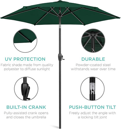 Best Choice Products 7.5ft Heavy-Duty Round Outdoor Market Table Patio Umbrella w/Steel Pole, Push Button Tilt, Easy Crank Lift - Green