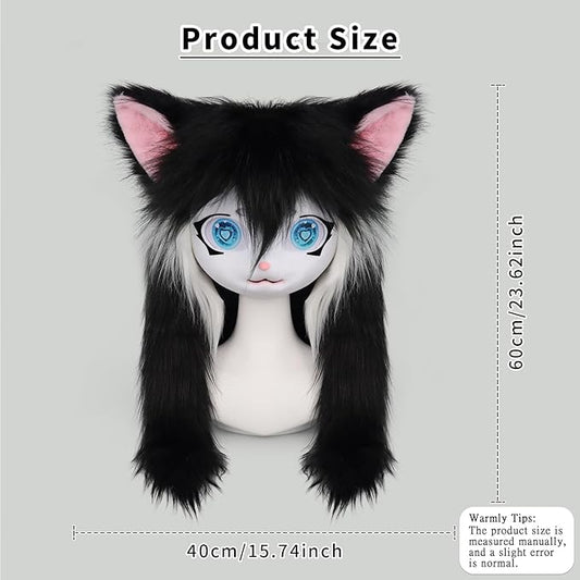 JUNBOON Furry Animal Headgear Beast Full Head Mask Headwear Doll Cosplay Costume Halloween Fursuit