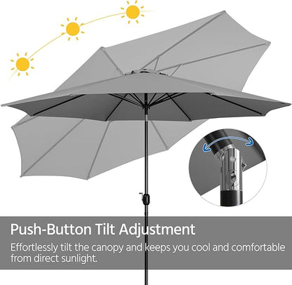 Yaheetech Patio Umbrella, 11FT Outdoor Table Market Umbrella with Push Button Tilt and Crank, Yard Umbrella with 8 Sturdy Ribs for Garden, Deck, Backyard, Pool, Gray