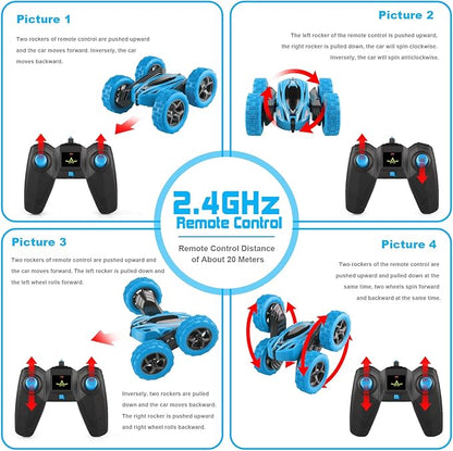 Remote Control Car, RC Cars Toys for Ages 5-7, 2.4GHz 4WD Fast RC Car Kids Toys for Ages 8-13, Double Sided 360° Rotating Monster Truck Toys for Girls RC Truck Toy Cars for Boys