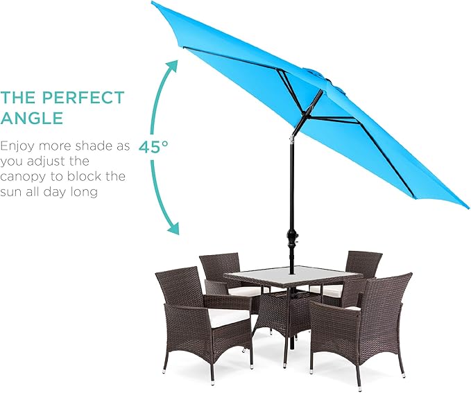 Best Choice Products 10ft Outdoor Steel Polyester Market Patio Umbrella w/Crank, Easy Push Button, Tilt, Table Compatible - Sky Blue