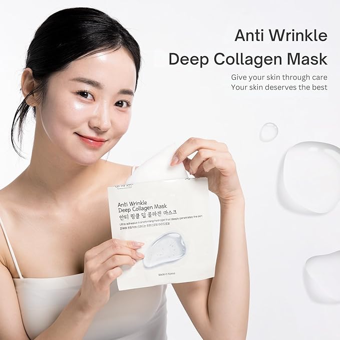 OHMYPURE Hydrogel AntiWrinkle Deep Collagen Face Mask 15 EA Ultimate Hydration, Improves Skin Texture, Affordable Luxury, Glowing Skin, Reduces Fine Lines & Wrinkles, Made in Korea (15, Deep Collagen)