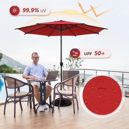 Abba Patio 9FT Lyon Outdoor Patio Umbrella Outdoor Table Umbrella with Push Button Tilt and Crank Market Umbrella 8 Sturdy Ribs UV Protection Waterproof for Garden Deck Backyard Pool Dark Red