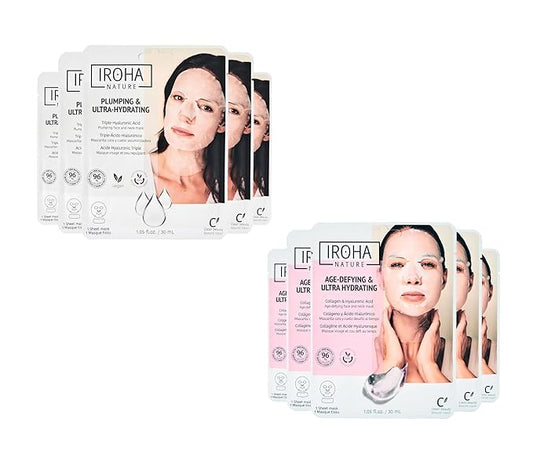 Collagen Face & Neck Sheet Mask (5 Masks) + Anti-Aging Face & Neck Mask (5 Masks) - Skin Care With Triple Hyaluronic Acid & Niacinamide, Anti-Wrinkles & Firming, Vegan, Korean - Total Bundle 10 pieces