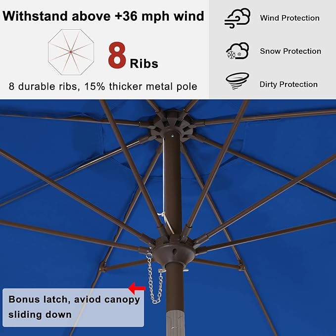 ABCCANOPY 9FT Outdoor Patio Umbrella, 8 Ribs Table Umbrella w/Crank for Easy Set Up, Suitable for Garden, Lawn, Deck & Backyard (Blue)