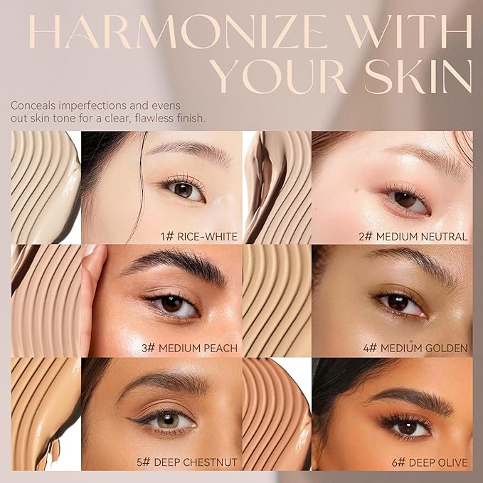 Foundation Makeup,Soft Beige Full Coverage Foundation Makeup（Built-in brush）Vegan Face Makeup(01#)