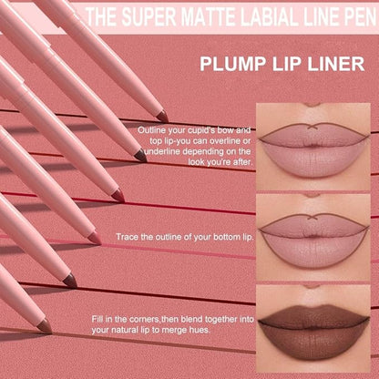Silky Smooth Retractable Matte Lip Liner Pencil, Taupe Lip Liner Long-Lasting Creamy Formula for Shaping & Sculpting Lips, Matte Velvet Pigmented Lip Liner Crayon Lipstick 12#