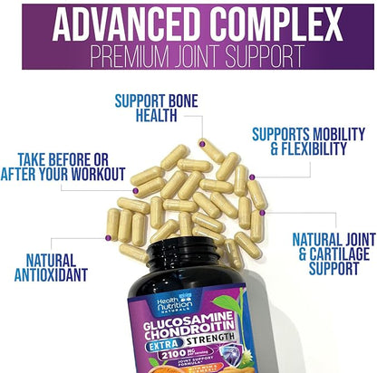 Glucosamine Chondroitin MSM Complex - 2100mg Joint Support Supplement with Turmeric & Boswellia - Quercetin for Joints, Bones, Knees & Mobility - Triple Strength Glucosamine Sulfate - 240 Capsules
